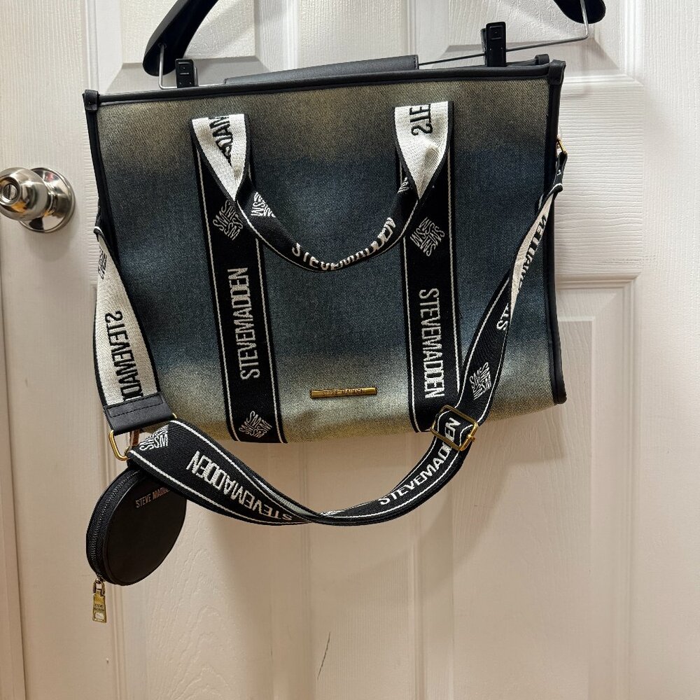 Steve Madden Bwebber convertible satchel crossbody tote bag in denim with pouch